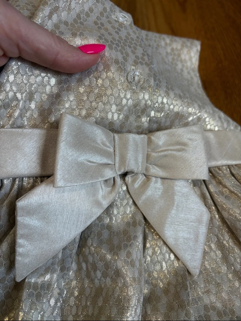 Gymboree baby Girls Metallic Gold and Cream Party Dress now back buttons 6-12 mo